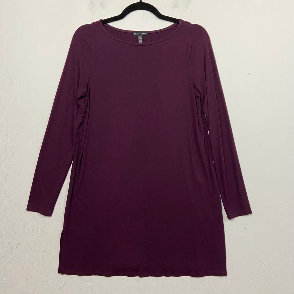 Eileen Fisher Dress Womens XS Long Sleeve Burgundy Tunic Minimalist